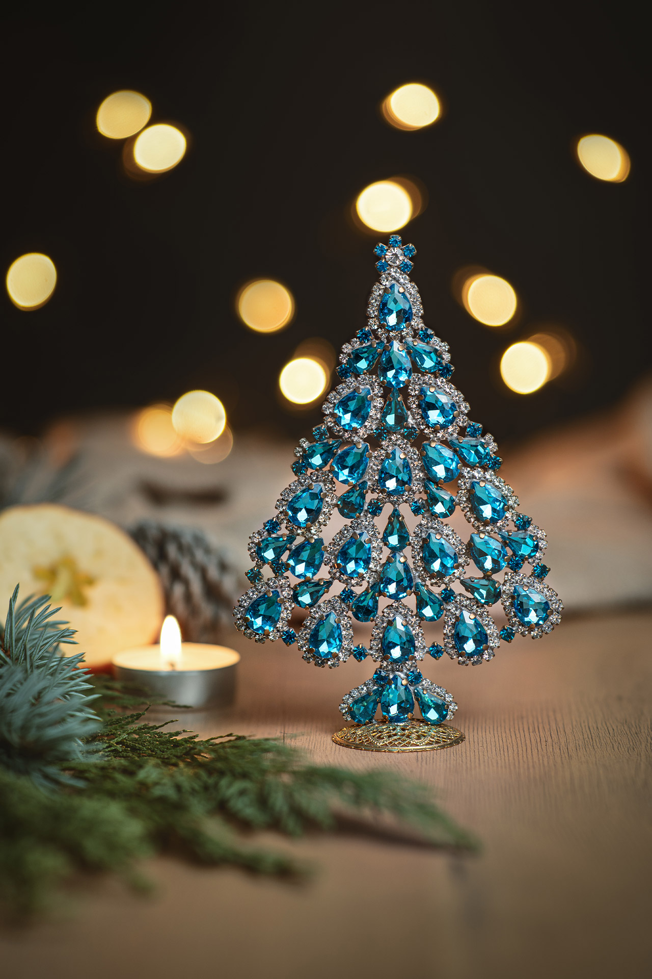 Splendid handmade Czech Christmas tree - with aqua rhinestones