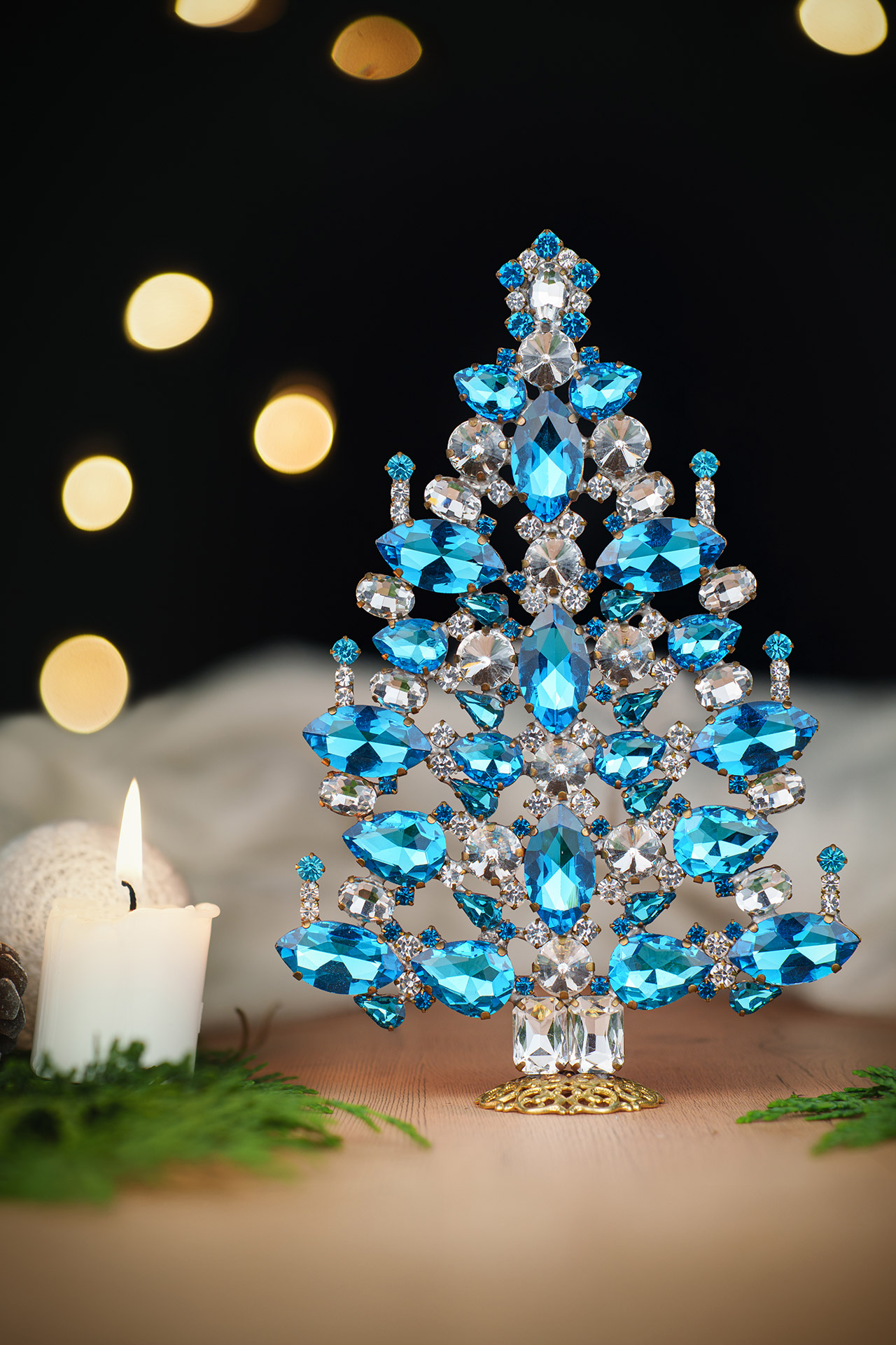 Czech Christmas tree - clear and Aqua crystals