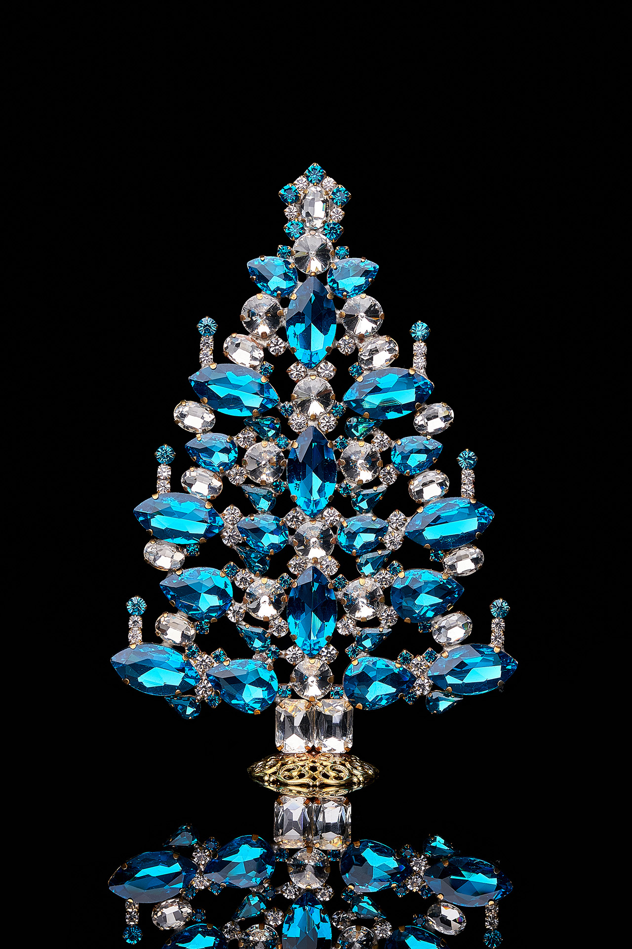 Czech Christmas tree - clear and Aqua crystals