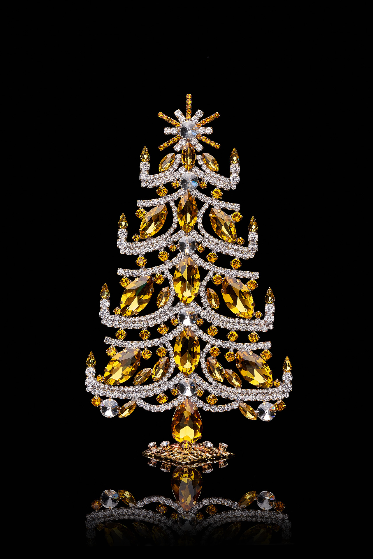 Bethlehem table top christmas tree, clear and yellow rhinestones