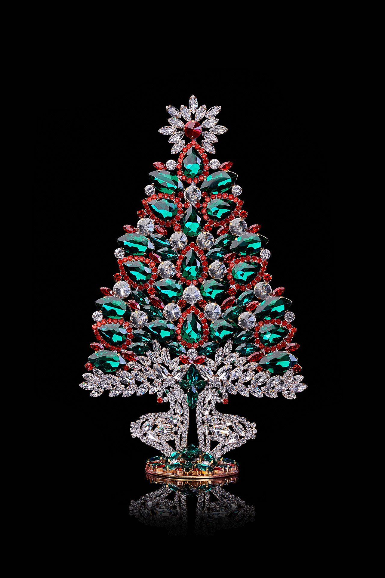Czech handmade tabletop Christmas tree  from colored rhinestones
