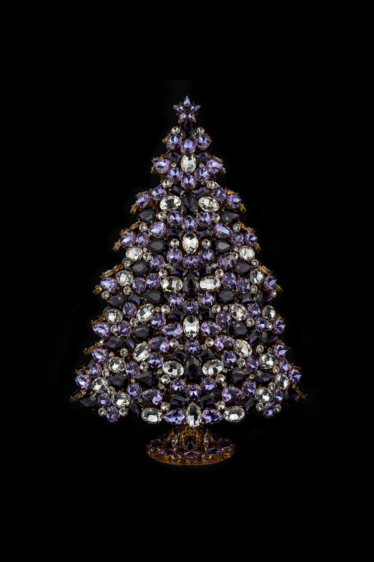 Handmade Czech 3D rhinestones Christmas tree - purple color