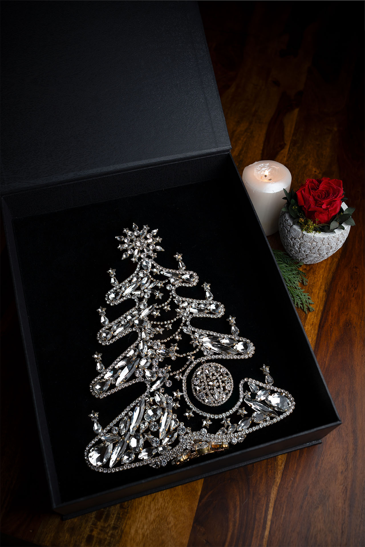 Glittering rhinestone Christmas tree in the shape of a gingerbread