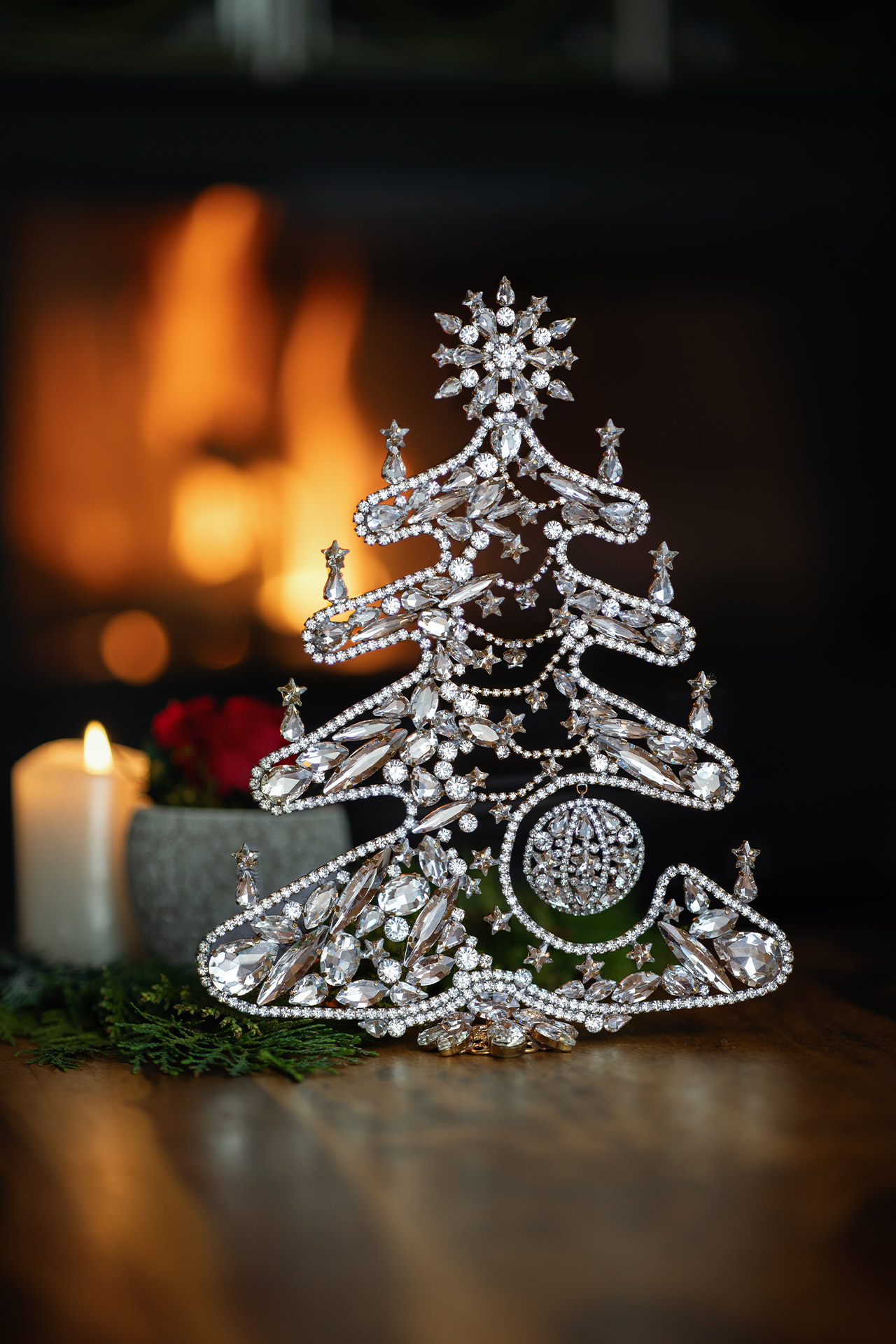 Glittering rhinestone Christmas tree in the shape of a gingerbread