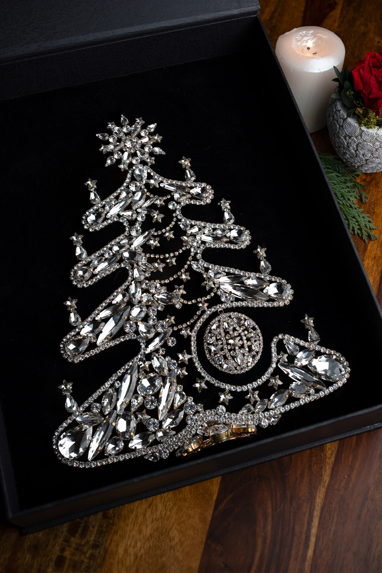Glittering rhinestone Christmas tree in the shape of a gingerbread