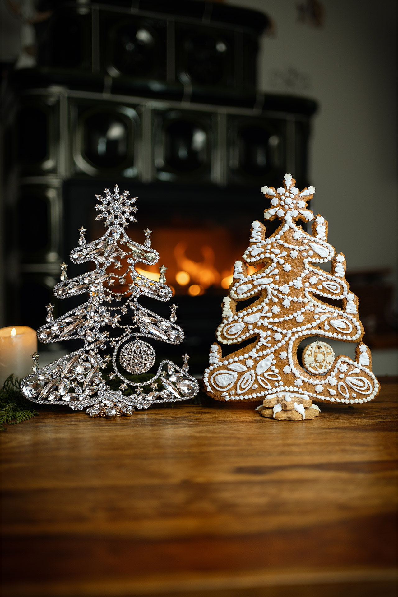 Glittering rhinestone Christmas tree in the shape of a gingerbread