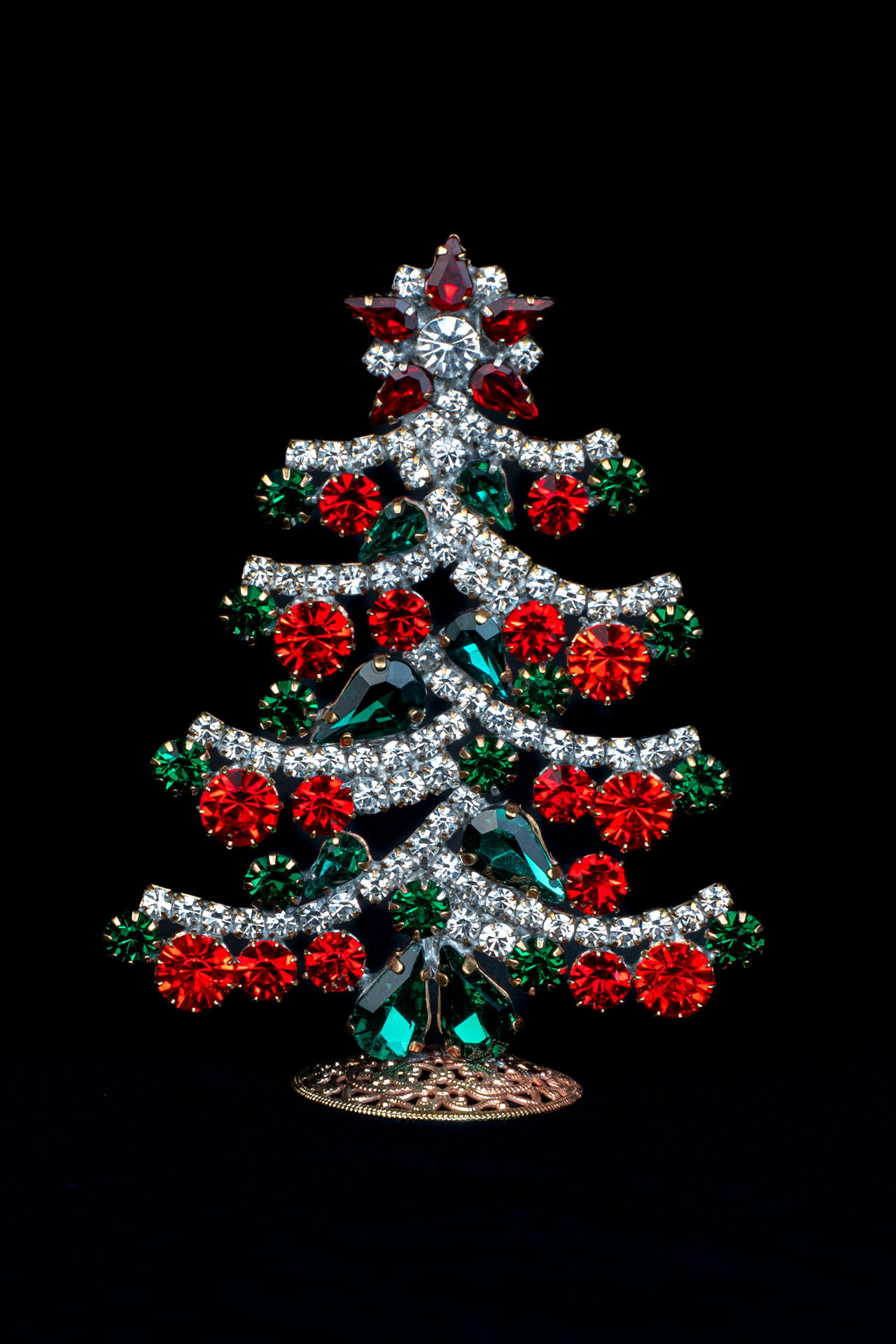 Elegant sparkling crystal Christmas tree in festive colors