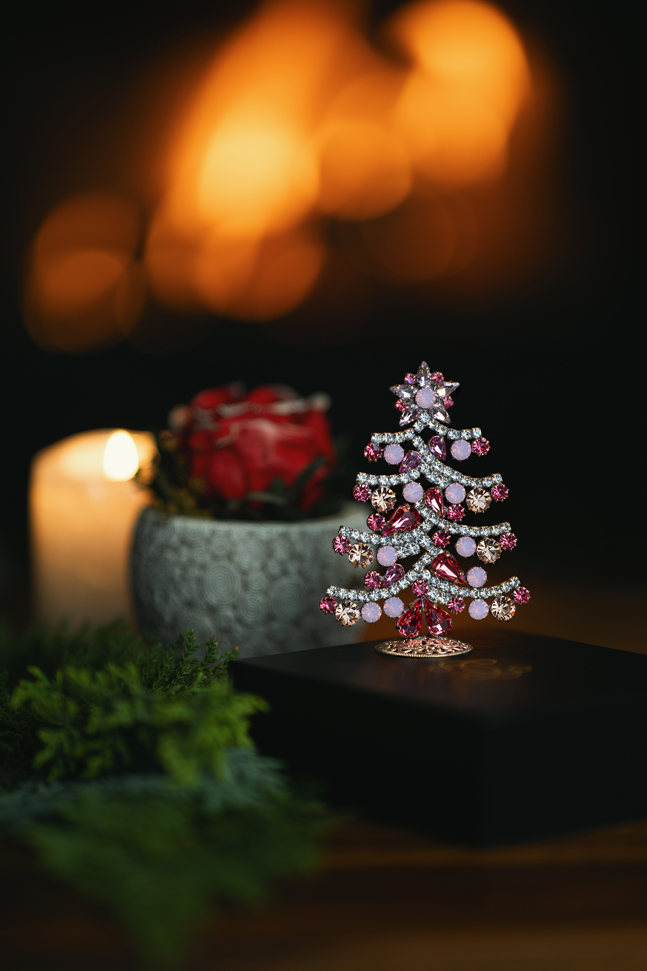 Sparkling crystal Christmas tree in rose and clear crystal