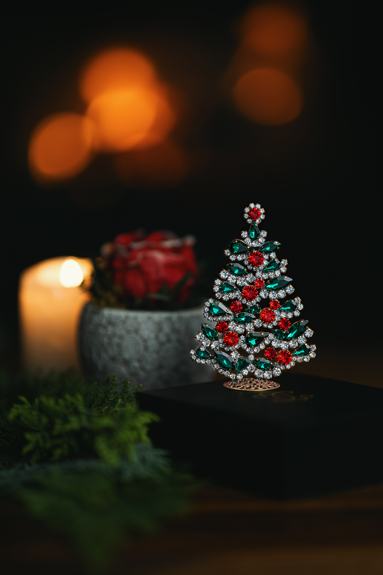 Radiant crystal Christmas tree with rhinestones in festive colors