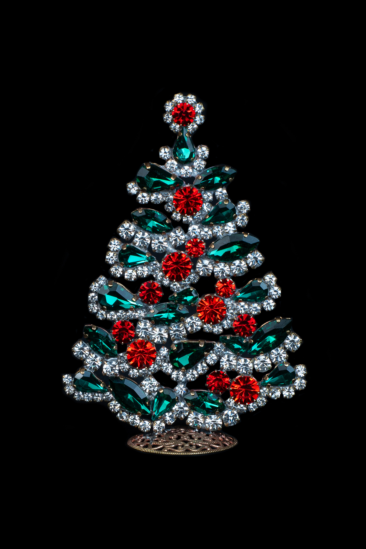 Radiant crystal Christmas tree with rhinestones in festive colors