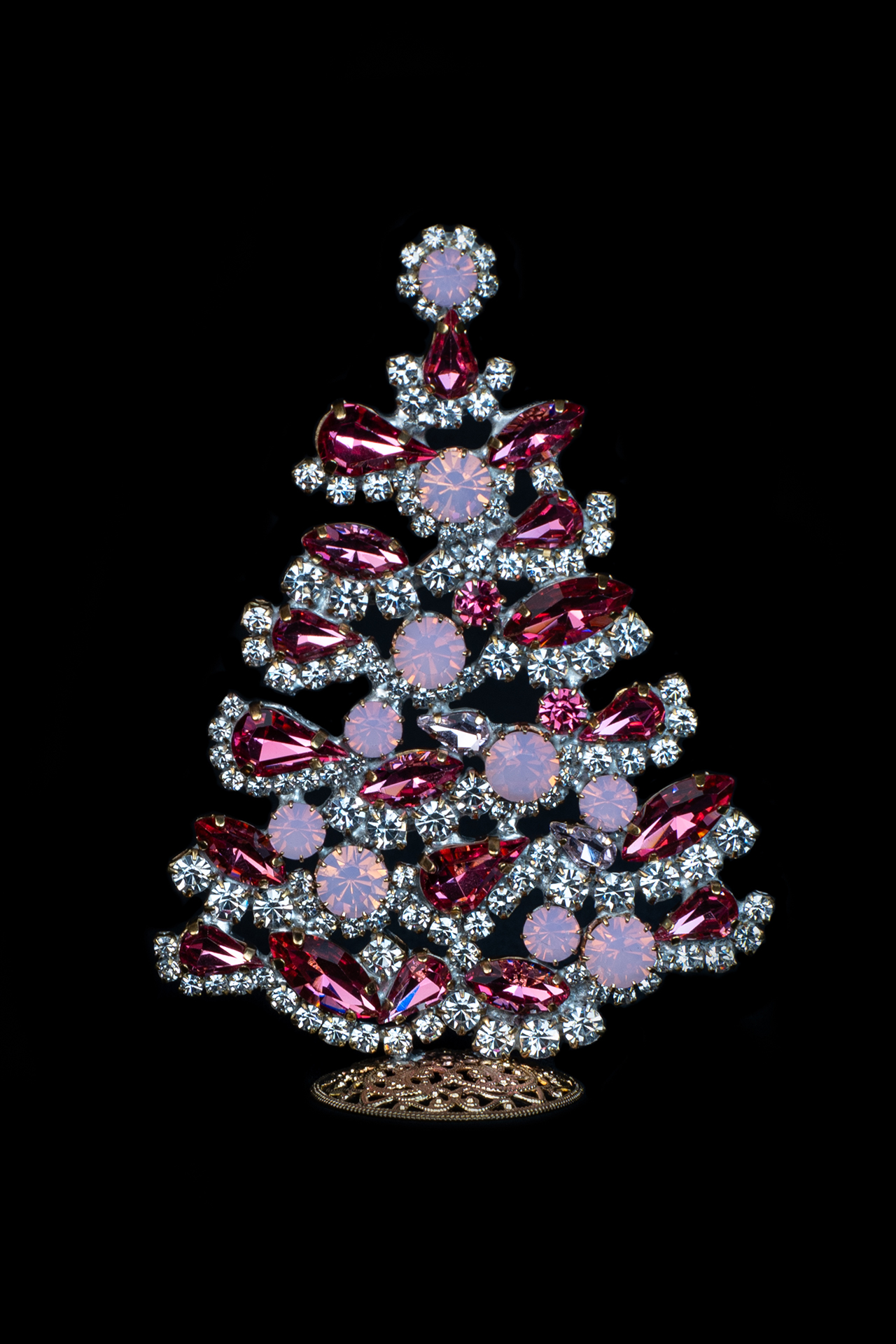 Radiant crystal Christmas tree with pink and clear rhinestones