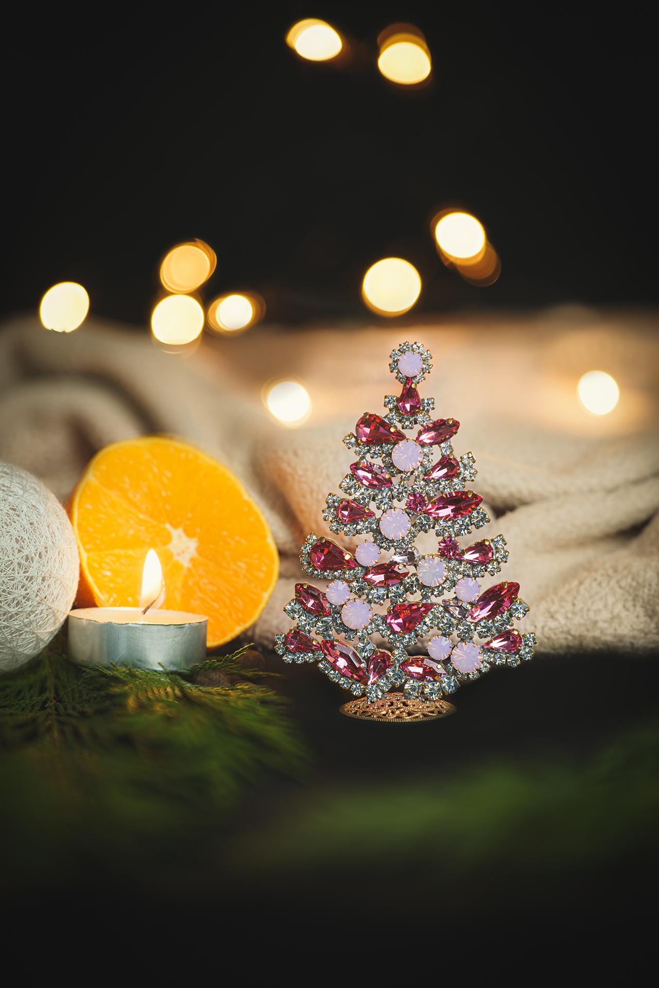 Radiant crystal Christmas tree with pink and clear rhinestones