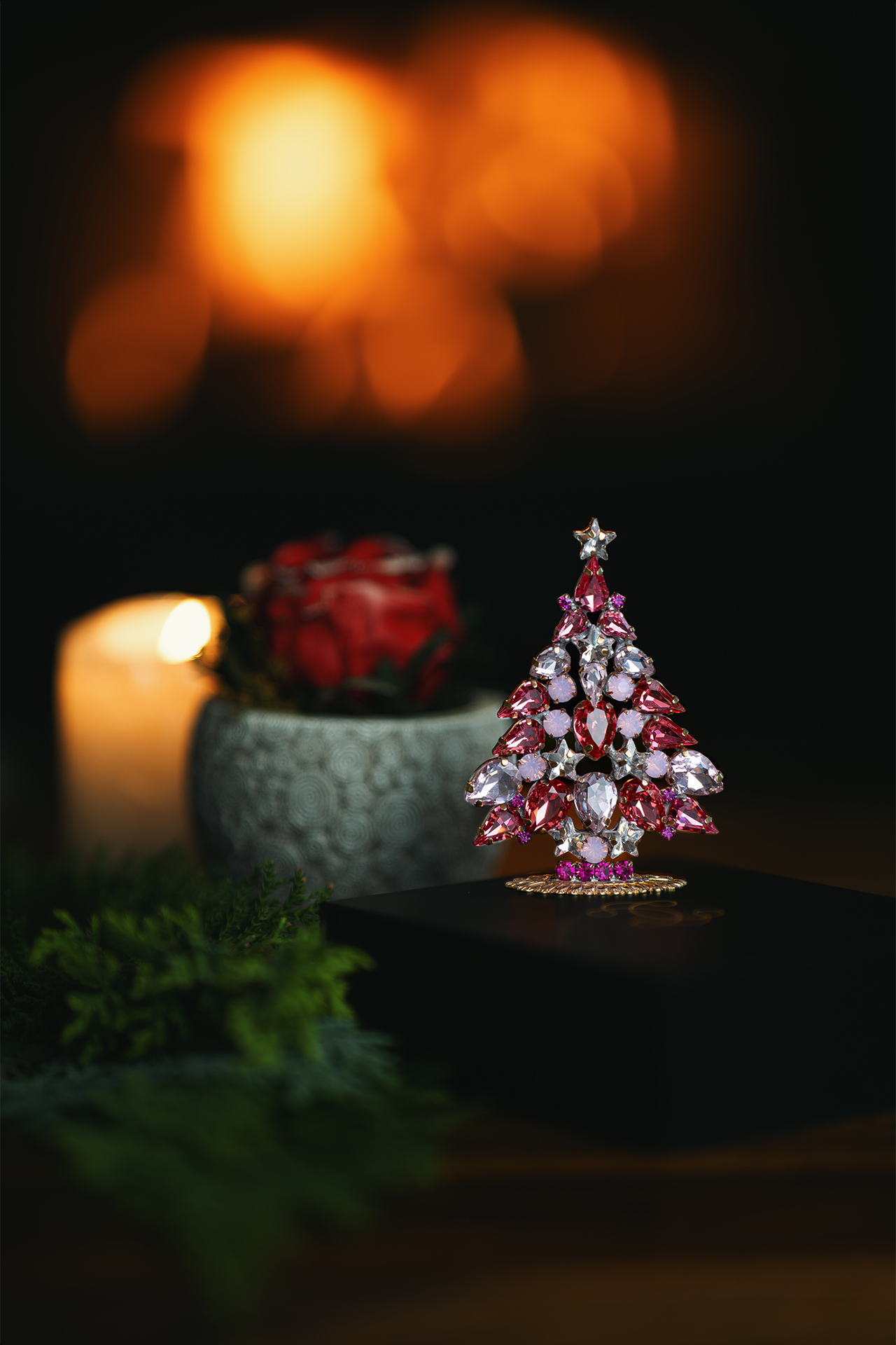 Magic crystal Christmas tree made of pink and clear rhinestones