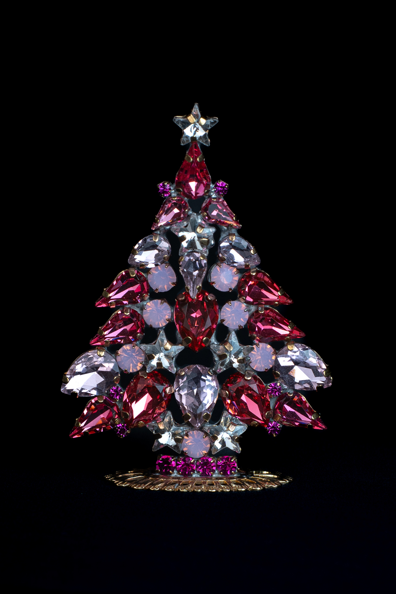 Magic crystal Christmas tree made of pink and clear rhinestones