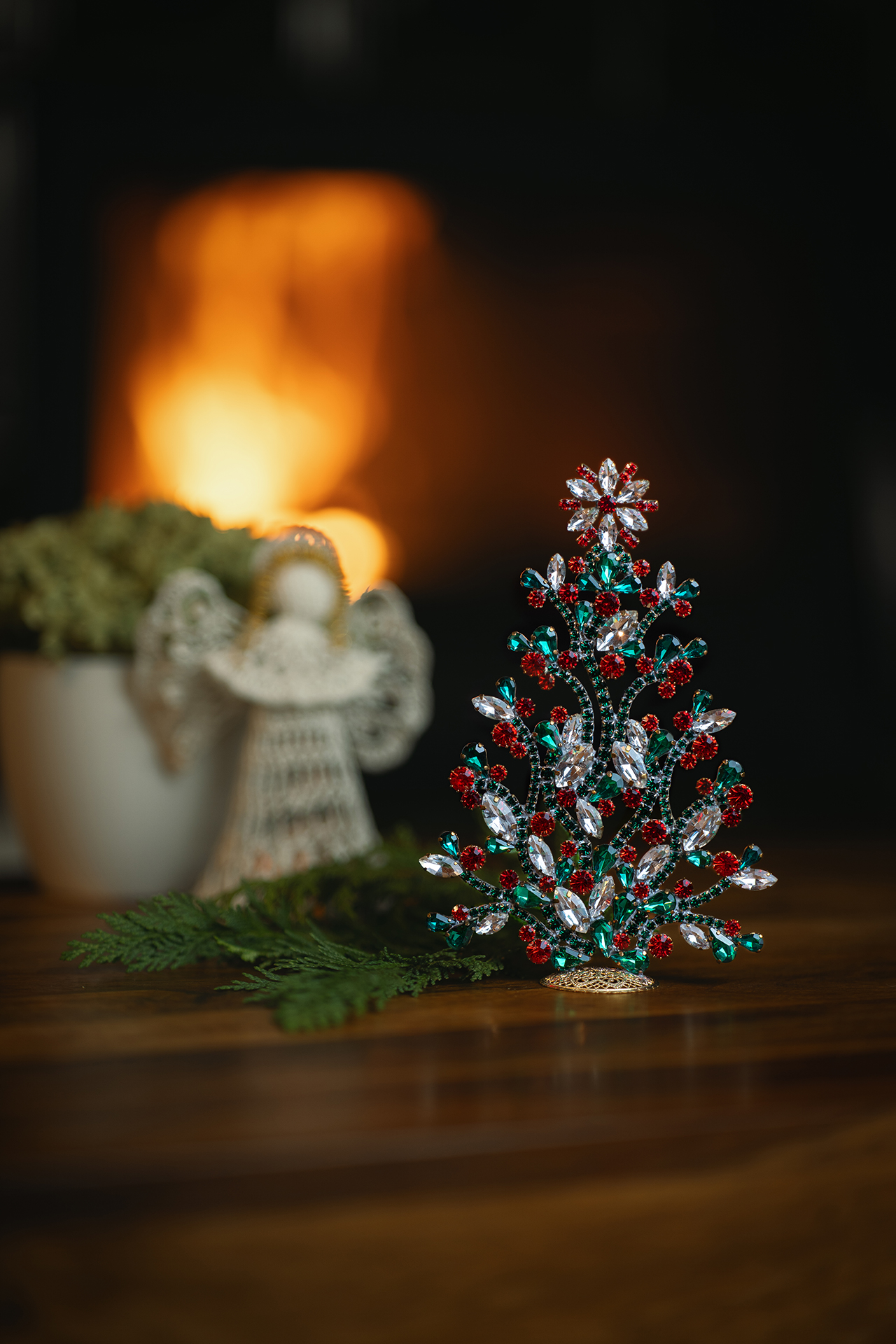 Multicolored festive crystal Christmas tree decoration