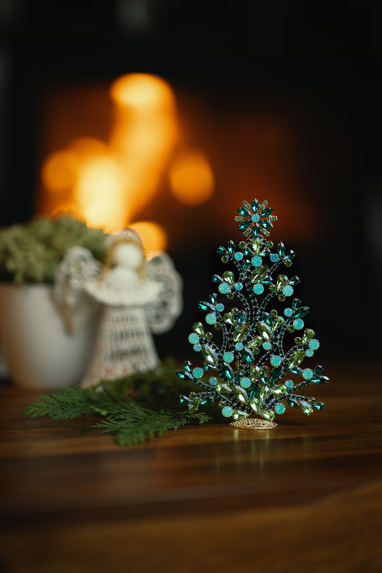 Green crystal Christmas tree with elegant sparkling stones