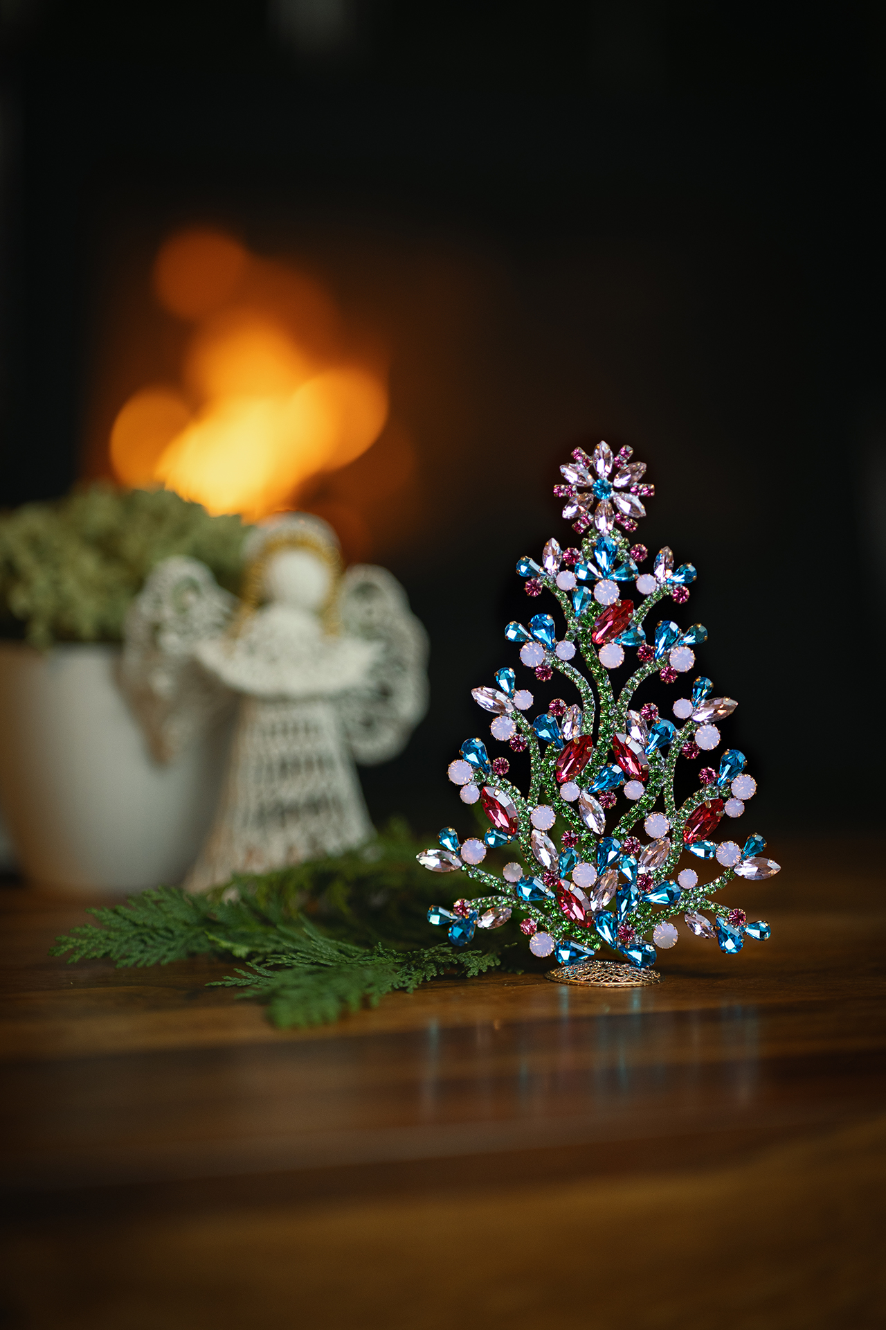 Pastel-colored crystal Christmas tree with delicate sparkle