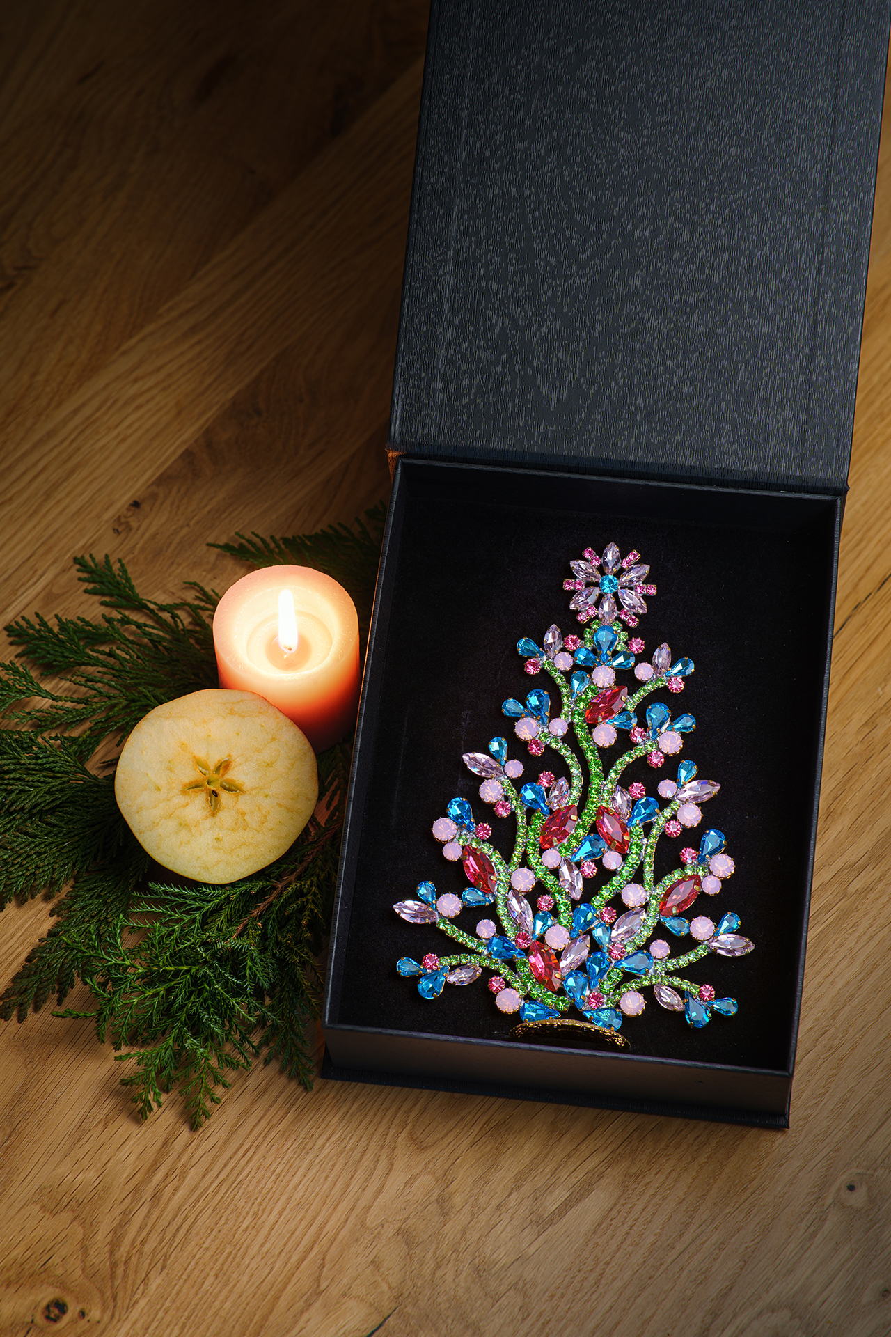 Pastel-colored crystal Christmas tree with delicate sparkle