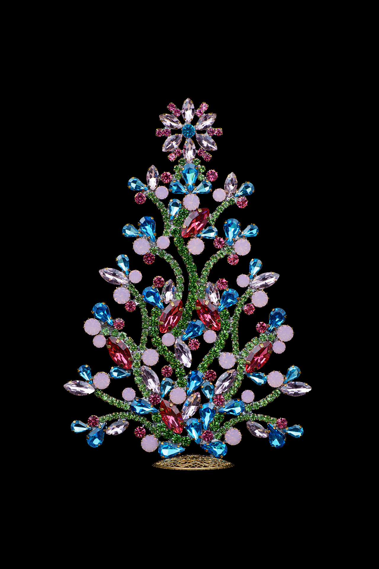 Pastel-colored crystal Christmas tree with delicate sparkle