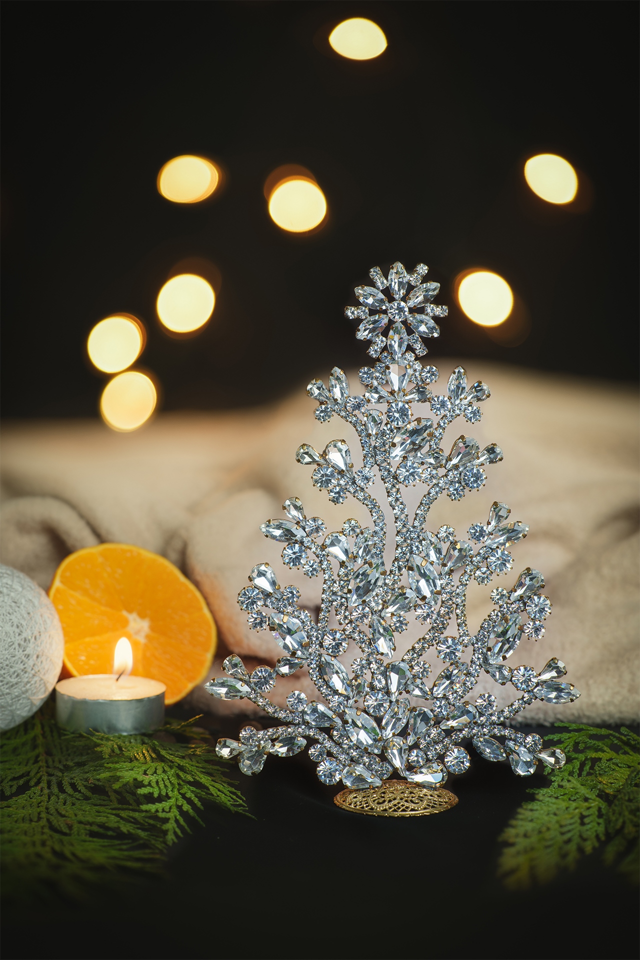 Clear crystal Christmas tree with shimmering transparent stones