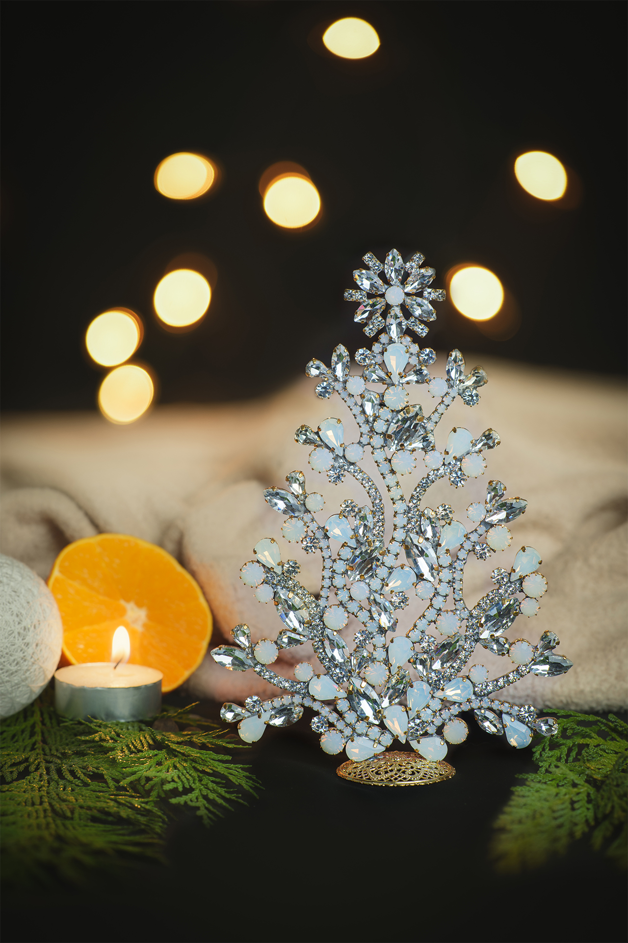 Crystal opal Christmas tree with soft shimmering hues