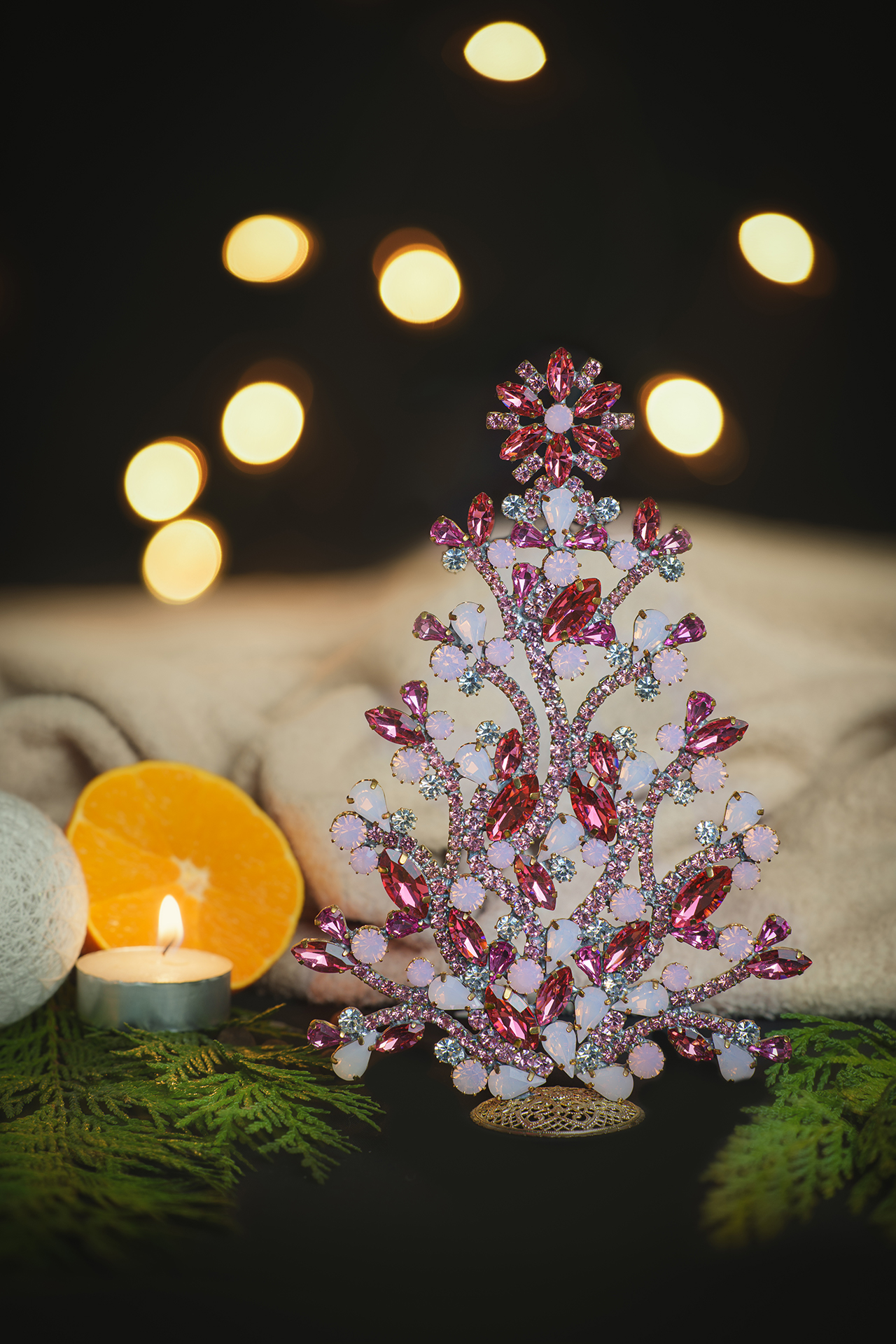 Opal rose crystal Christmas tree with soft pink shimmer