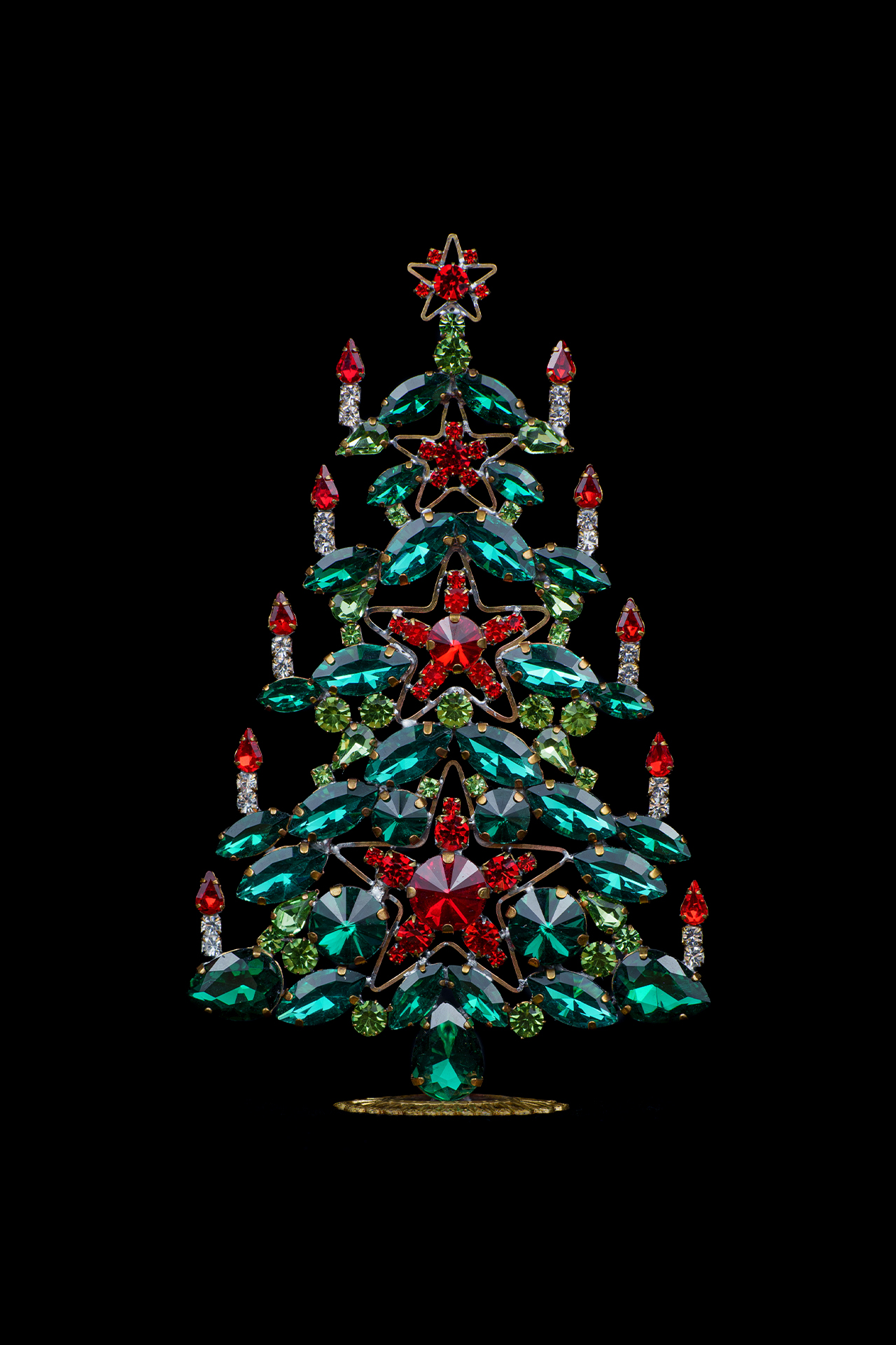 Sparkling rhinestones Christmas tree with green and red rhinestones