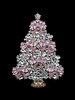 Rhinestones Christmas tree made of clear rhinestones with rosa ribbon