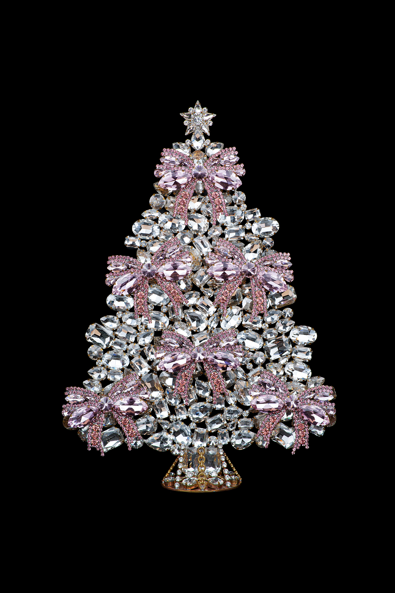 Rhinestones Christmas tree made of clear rhinestones with rosa ribbon