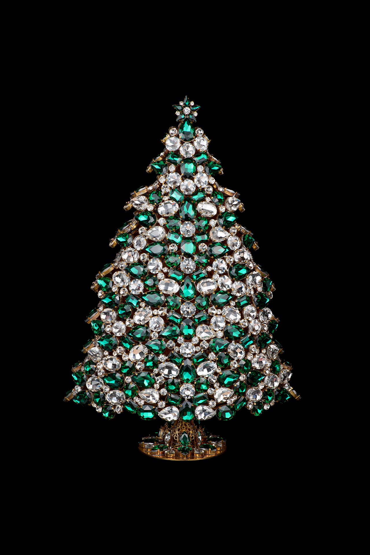 Green and clear 3D rhinestones Christmas tree