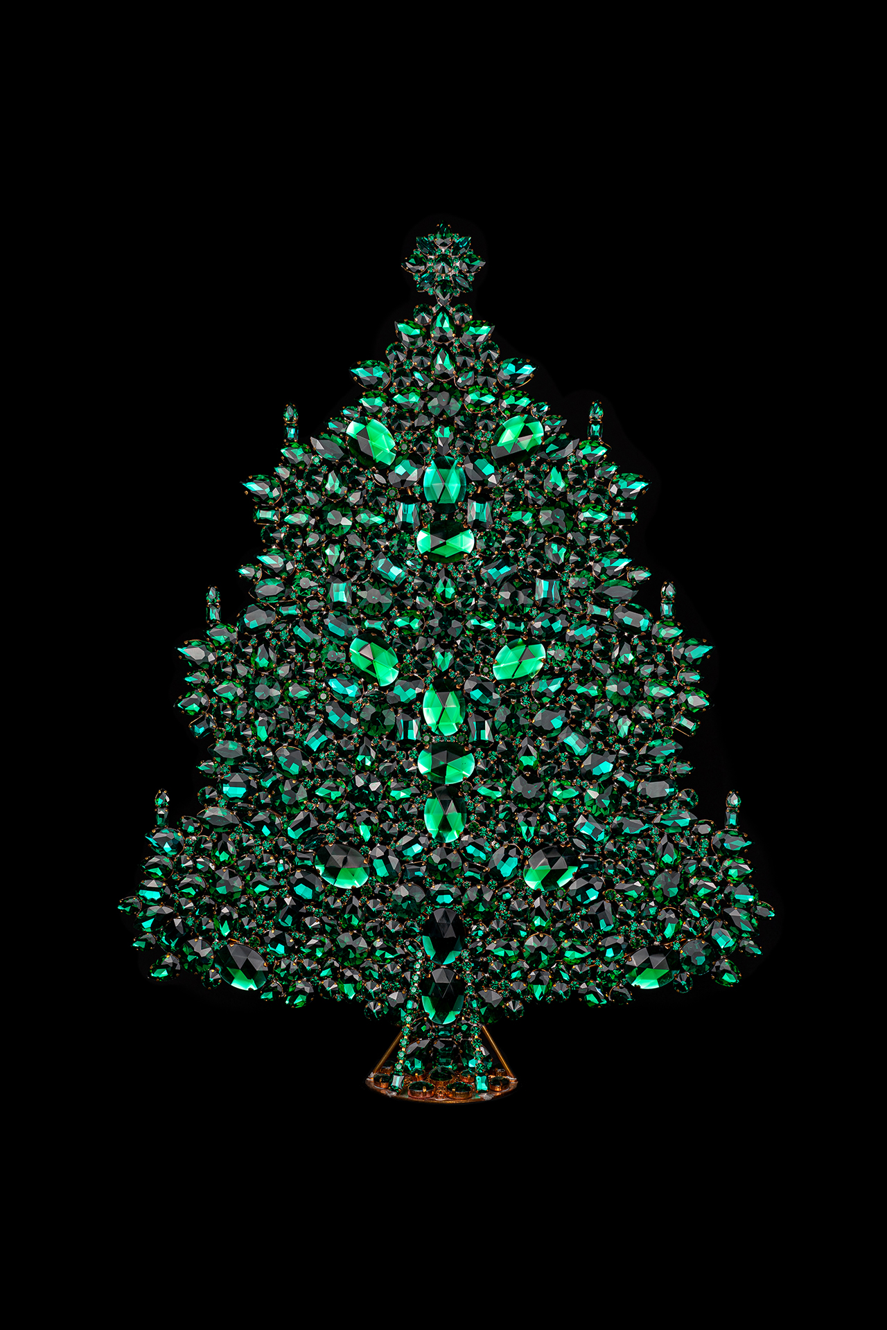 Tabletop Christmas tree handcrafted with green rhinestones