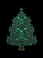 Red bountiful christmas tree in green colors