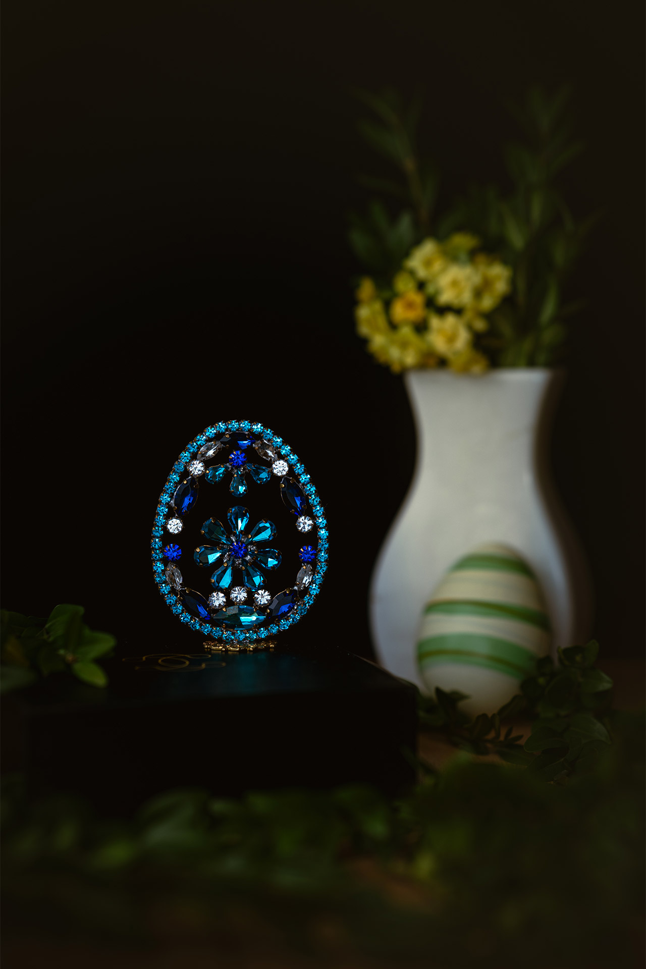 Luxurious Rhinestone Easter Egg with clear and blue crystal