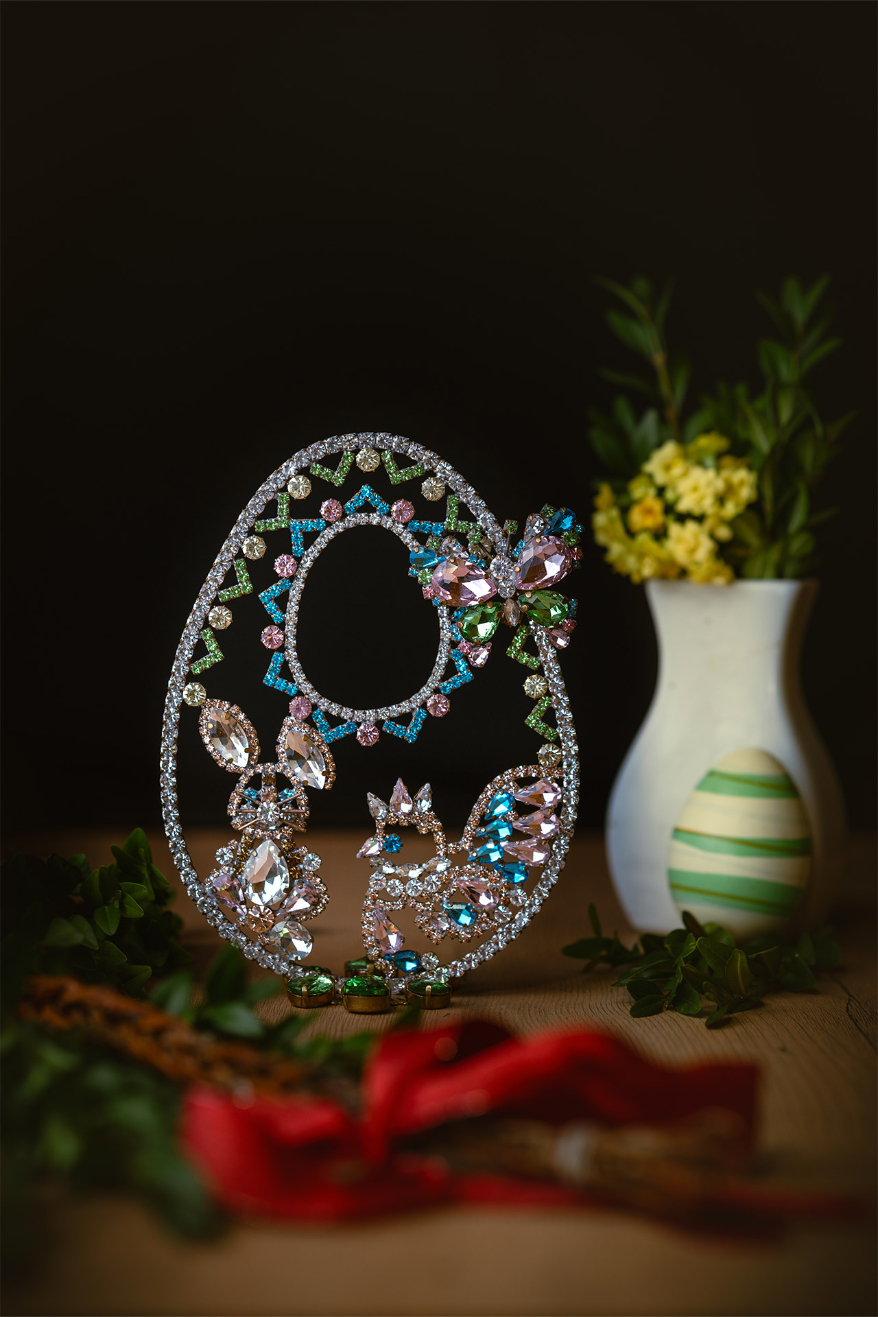 Rhinestones Easter Egg with bunny, hen, sun and butterfly