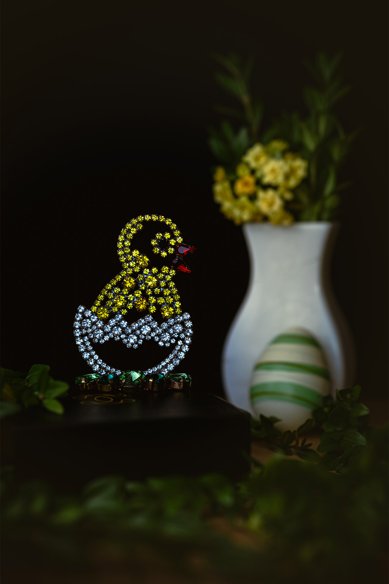 Easter hatchling sitting in a Clear Rhinestone Easter Egg