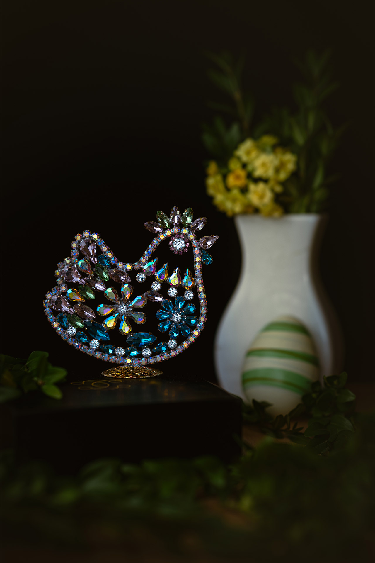 Unique Easter decoration, Easter Hen in coloured rhinestones