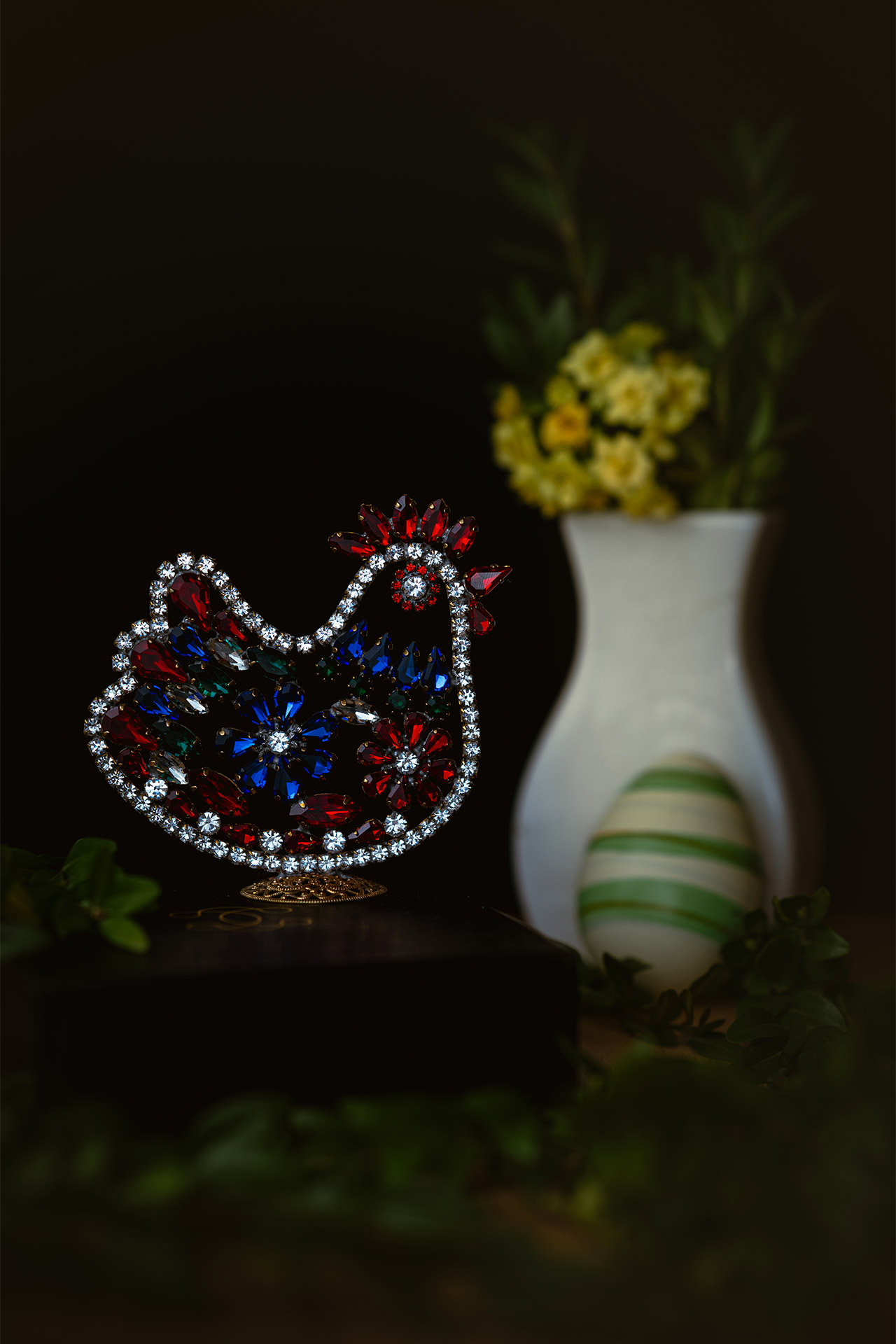 Unique Easter decoration, Easter Hen in coloured rhinestones