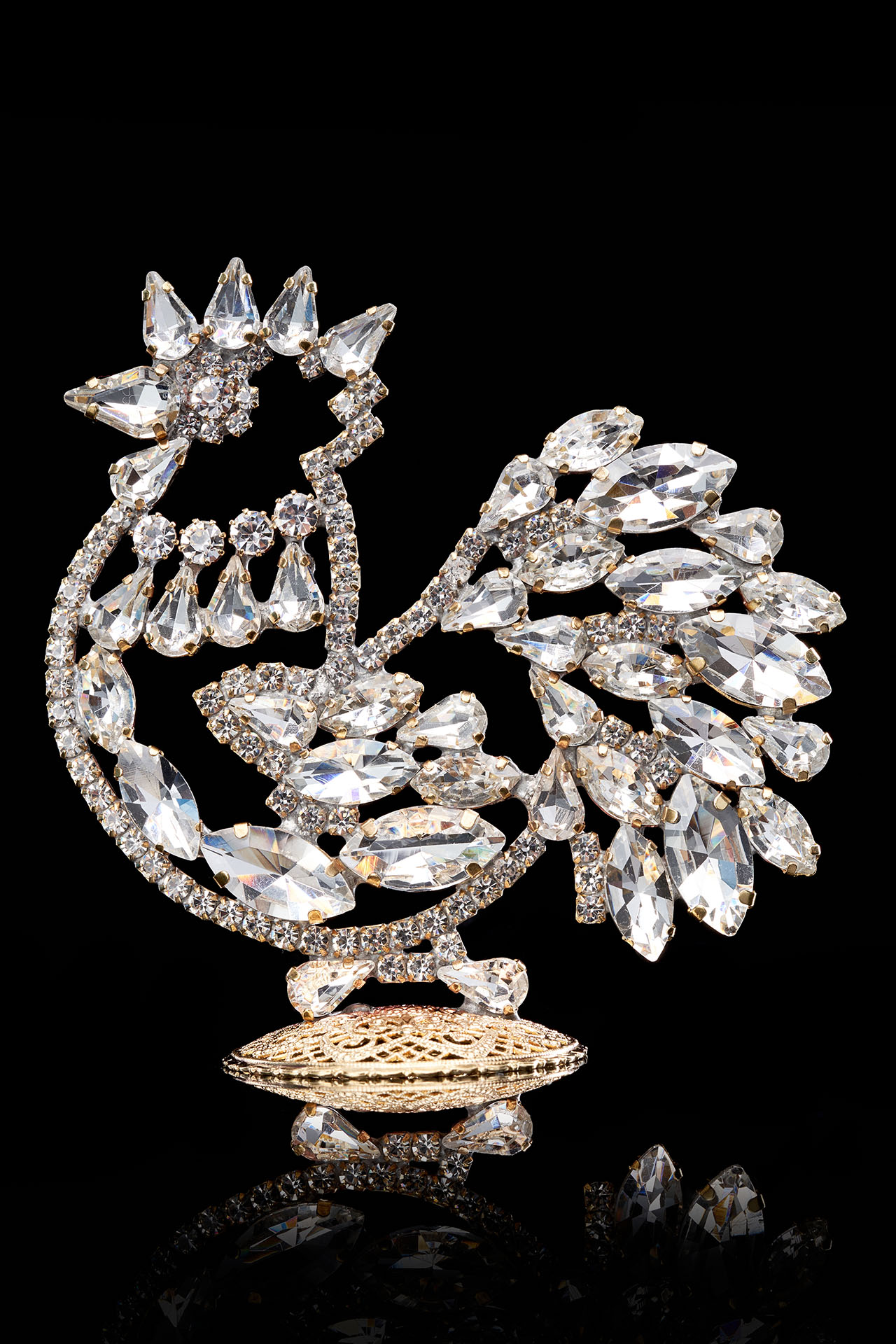 Luxurious Easter decoration, Easter Rooster in Czech Crystal