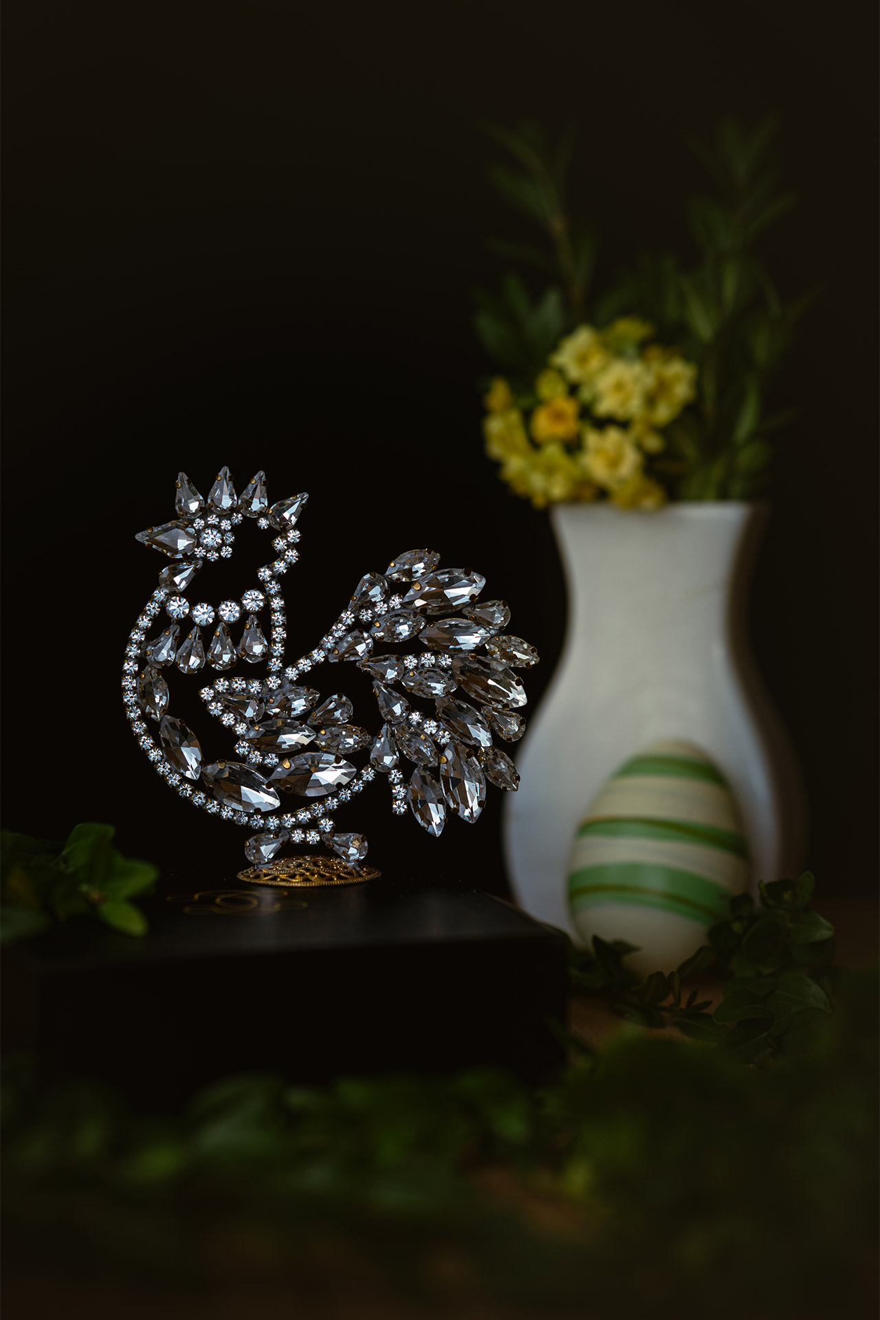 Luxurious Easter decoration, Easter Rooster in Czech Crystal