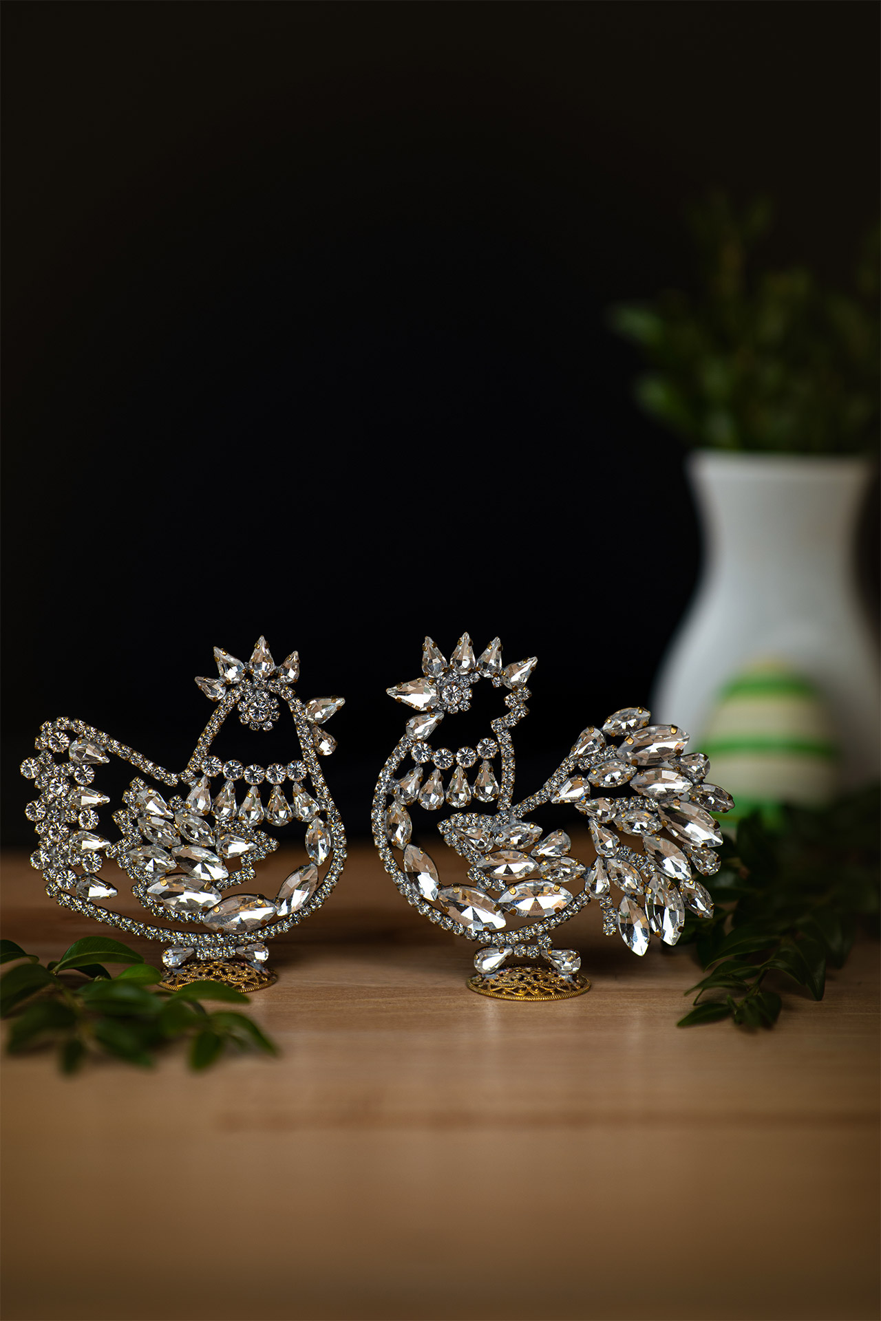 Easter Hen and Easter Rooster in Clear Rhinestone Crystal