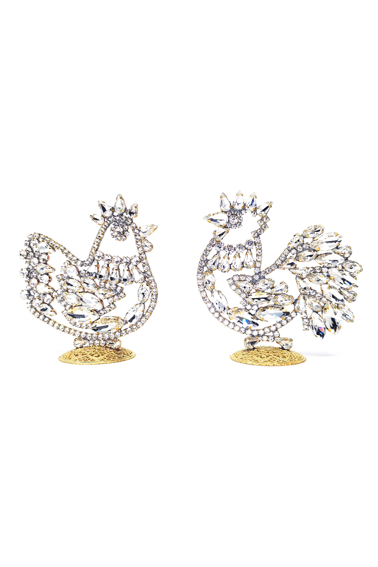 Easter Hen and Easter Rooster in Clear Rhinestone Crystal