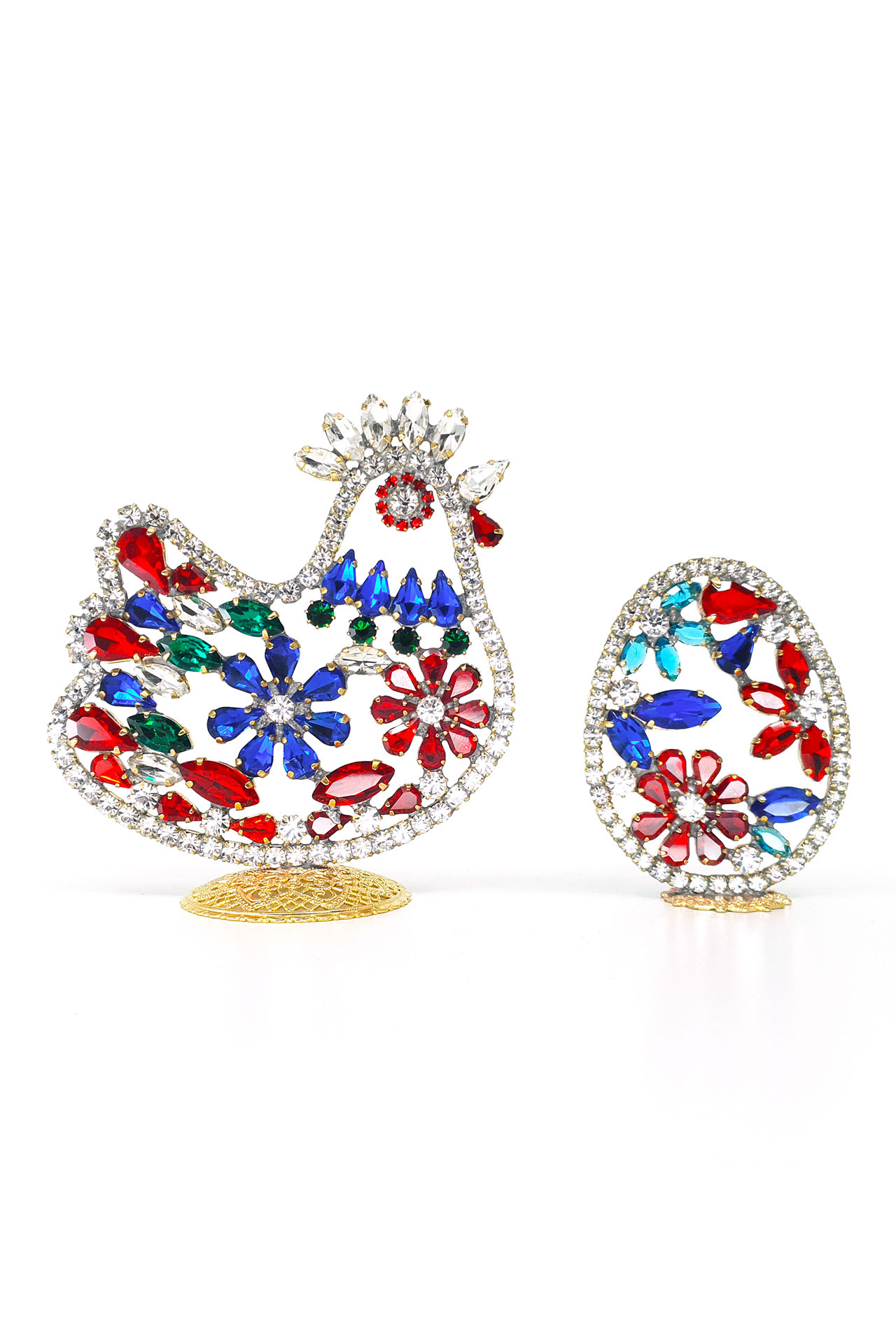 Easter Hen and Easter Egg in clear and coloured rhinestones