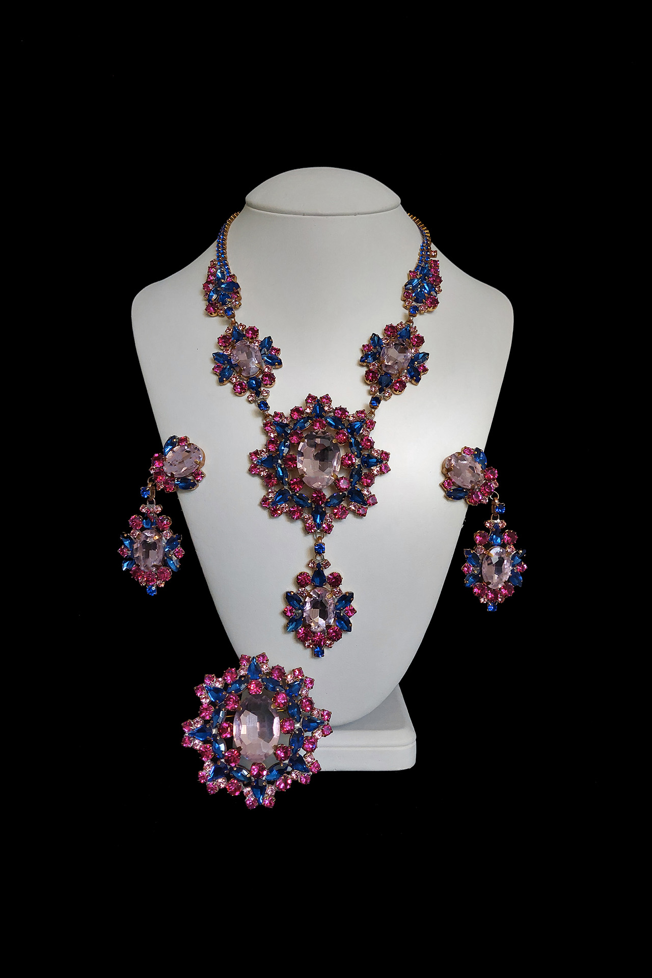 Handmade purple earrings and necklace set Aztec Sun