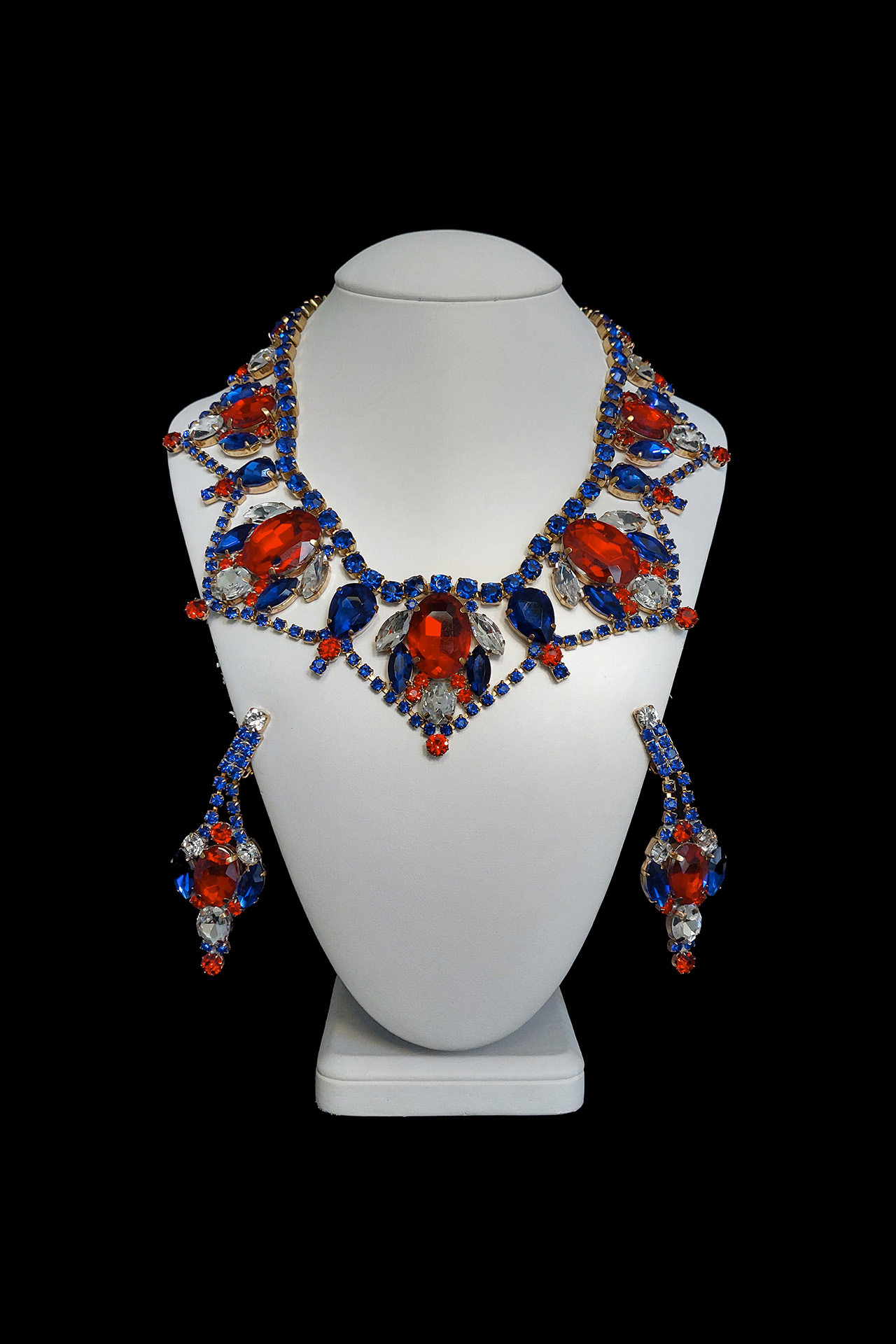 Handmade necklace and earrings set Roxanne - blue and red