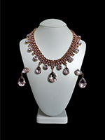 pink raindrops handmade gemstone earrings and necklace jewelry set