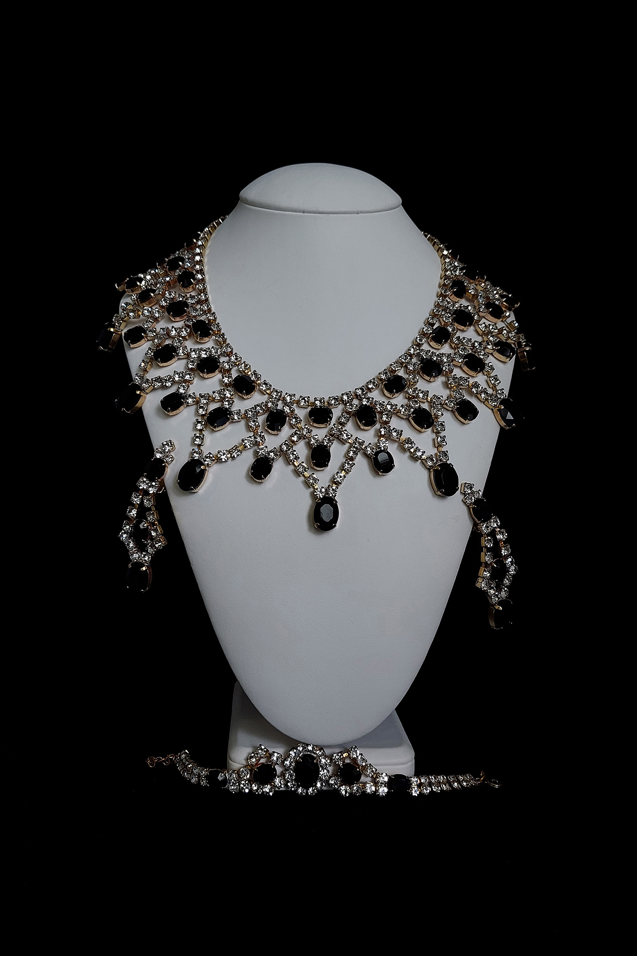 Black luxury designer necklace, bracelet and earrings