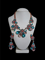 pink and aqua flower parisienne necklace and earring jewelry sets