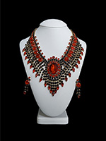 red-black God´s Eye vintage rhinestone necklace and earring jewelry set