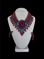 red-blue God´s Eye vintage rhinestone necklace and earring jewelry set