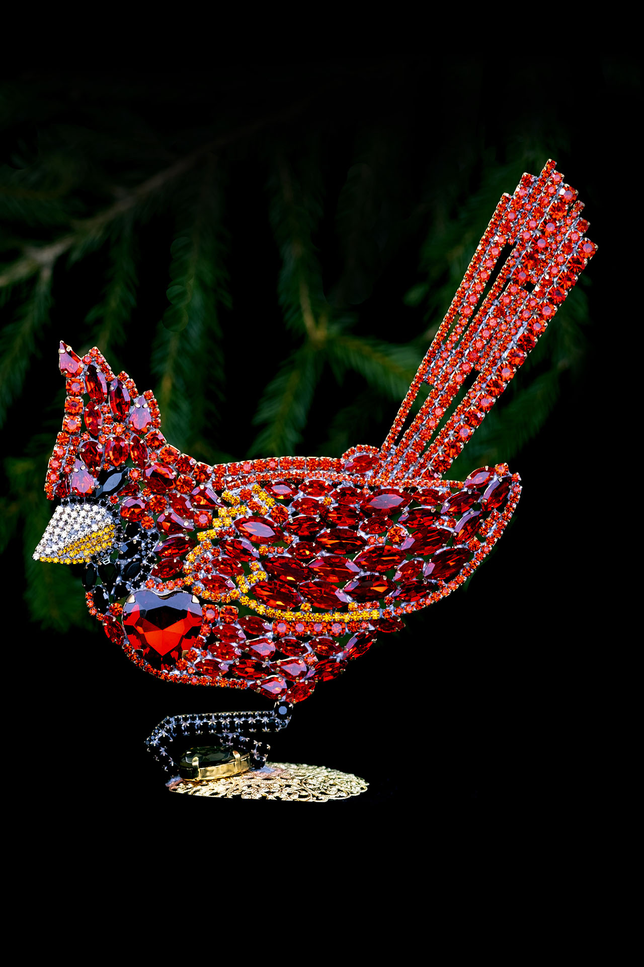 The Cardinal, crystal ornament from red coloured rhinestones